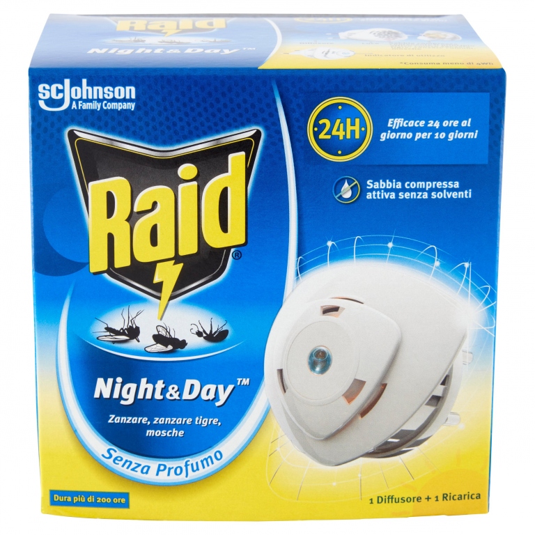 RAID NIGHT & DAY ZANZARE COMUNI E TIGRE 1 DIFFUSORE + 1 RICARICA
