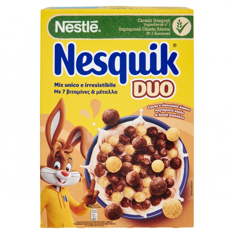NESQUIK DUO PALLINE DI CEREALI INTEGRALI AL CIOCCOLATO E PALLINE RICOPERTE DI CIOCCOLATO BIANCO 325G