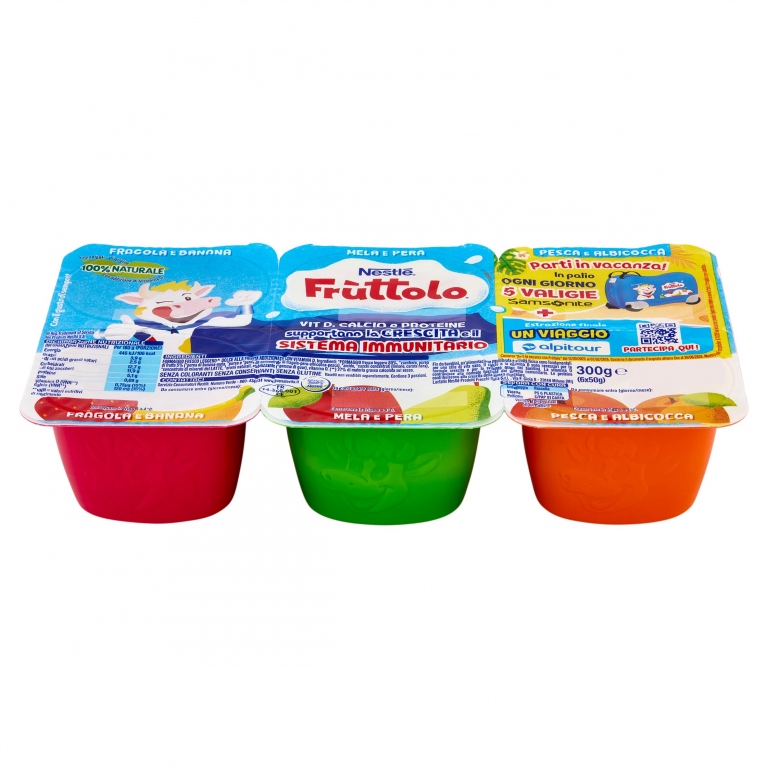 NESTLE FRUTTOLO FRAGOLA E BANANA, MELA E PERA, PESCA E ALBICOCCA 6 X 50 G