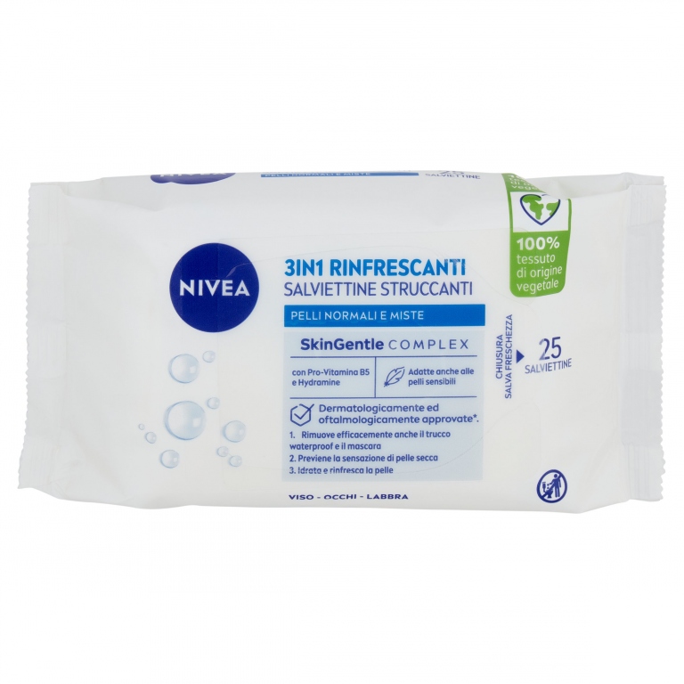 NIVEA SALVIETTINE STRUCCANTI 3-IN-1 RINFRESCANTI 25 PZ