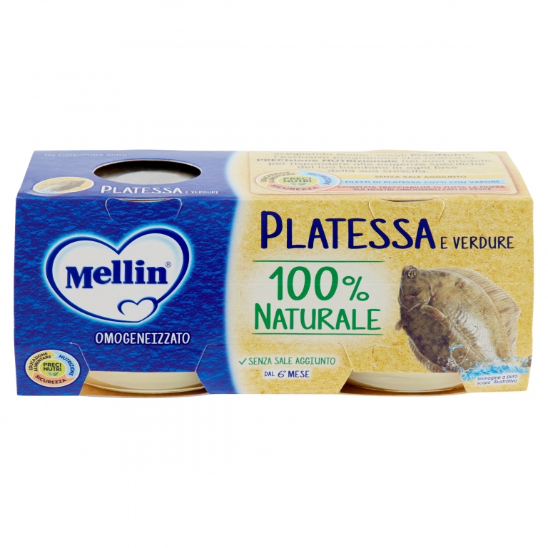 MELLIN PLATESSA E VERDURE 100% NATURALE OMOGENEIZZATO 2 X 80 G