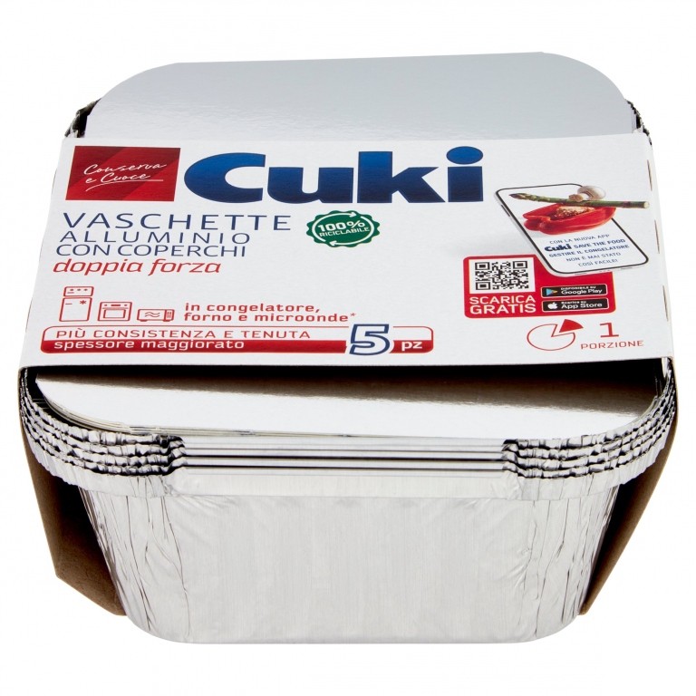 CUKI CONSERVA E CUOCE VASCHETTE ALLUMINIO CON COPERCHI 1 PORZIONE - 5 PZ (R31)