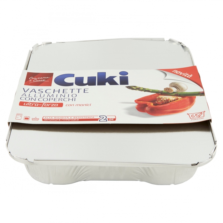 CUKI CONSERVA E CUOCE VASCHETTE ALLUMINIO CON COPERCHI 6 PORZIONI 2 PZ (RS90L)