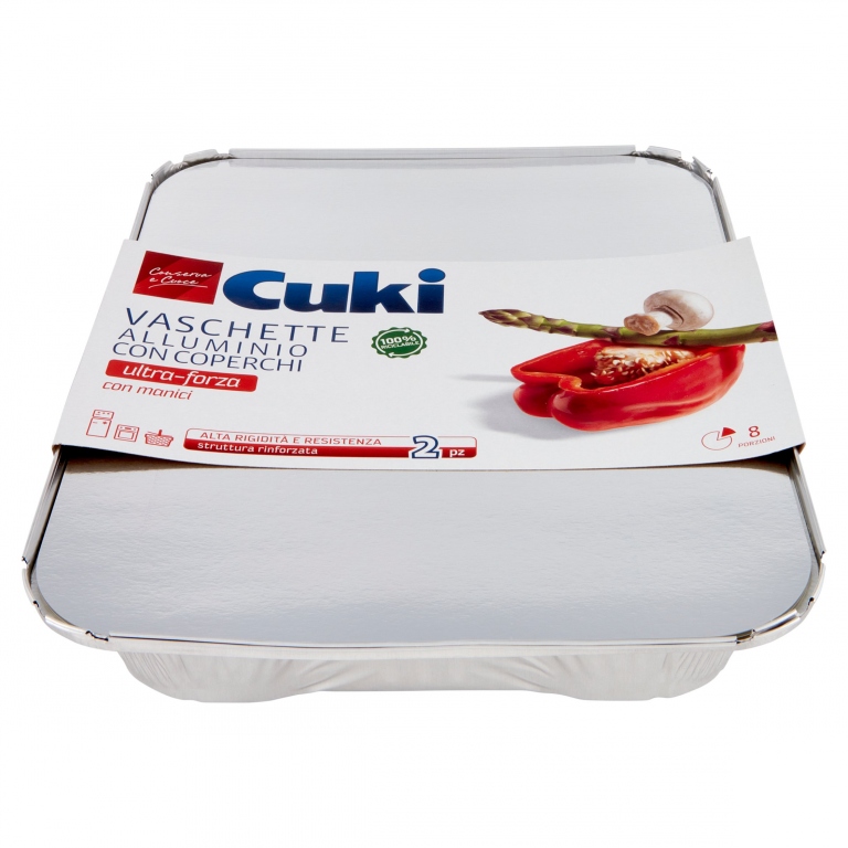 CUKI CONSERVA E CUOCE VASCHETTE ALLUMINIO CON COPERCHI 8PORZIONI - 2 PZ (R98)
